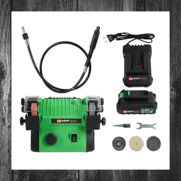 Höfftech Ascuțitor multifuncțional fără fir 20V 2 Ah – cu disc dublu de șlefuit 013924