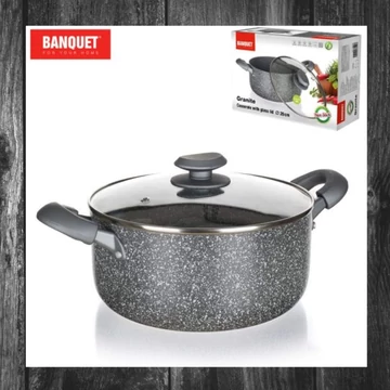 Oală din aluminiu cu capac GRANIT PREMIUM, 20 x 9,5 cm, compatibilă cu inducție – 40051320