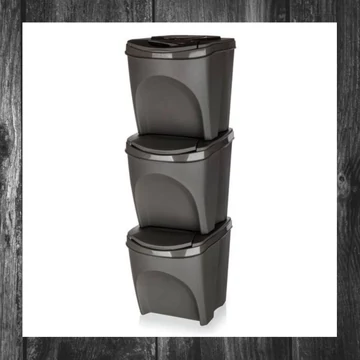 PROSPERPLAST SORTIBOX – Set 3 coșuri pentru colectare selectivă a deșeurilor, 3 x 25L – 43931581