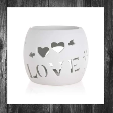 HOME DECOR Lampă de aromaterapie din porțelan – „Love”, alb mat – 10,5 × 10,5 cm – 63914401
