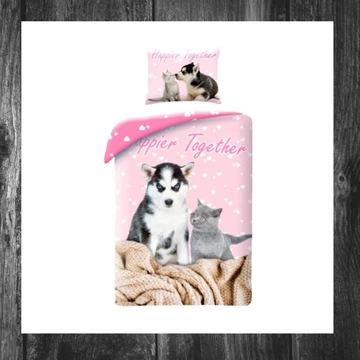Set lenjerie de pat „Happier Together” cu pisici și câini – 140×200 cm – HAX600878