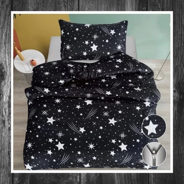 Set de lenjerie de pat PLÜSS din 7 piese, model stea căzătoare, negru HCS-F