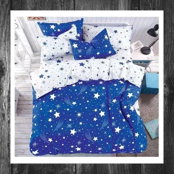 Set de lenjerie de pat PLÜSS din 7 piese, model stea căzătoare, albastru închis HCS-S