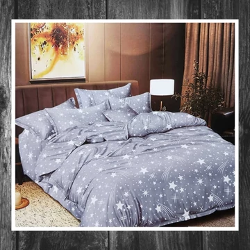 Set de lenjerie de pat PLÜSS din 7 piese, model stea căzătoare, gri închis HCS-S2