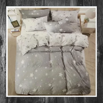 Set de lenjerie de pat PLÜSS din 7 piese, model stea căzătoare, gri HCS-S3