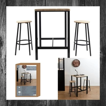 Masă de dining Loka cu 2 scaune, maro-negru – HD0210