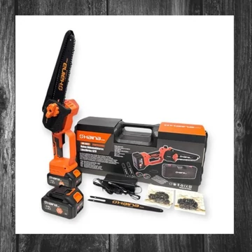 Mini fierăstrău electric cu lanț Haina, 8&quot;, 62V, cu ungere automată, 2 acumulatori și 2 lanțuri – model HM-6822