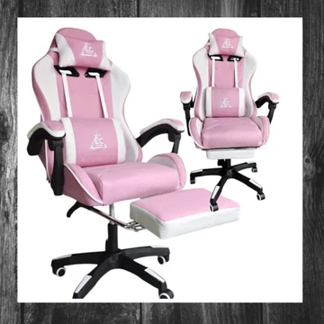 Scaun de gaming rotativ PINK STRIKE cu suport pentru picioare – roz – KO40RB