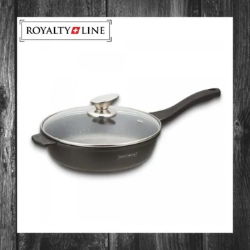 Royalty Line Tigaie cu înveliș din marmură și capac de sticlă termorezistentă, 28 cm, model RL-BDF28ML