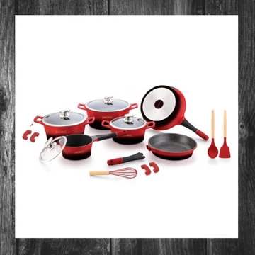 Set de vase cu strat de marmură Royalty Line RL-ES1014MR, 17 piese – roșu