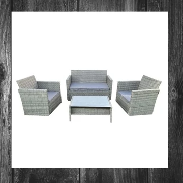 PROCART Set mobilier de grădină, 2 fotolii, canapea, masă, ratan gri, cu perne RTS015
