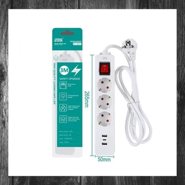 Prelungitor electric Winning Star cu 3 prize și întrerupător – model ST-4047
