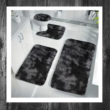 Set covorașe de baie din material moale, 4 piese, negru UL719812 
