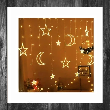 Perdea luminoasă cu LED-uri cald albe, 168 LED-uri, 3 metri, modele stele și lună SMCL-001