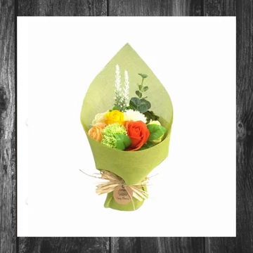 Buchet vertical cu flori din săpun – verde, galben SFB-05-6u