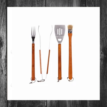 Set BBQ HAPPY GREEN, 4 piese, cu mâner din lemn – 5012065-A