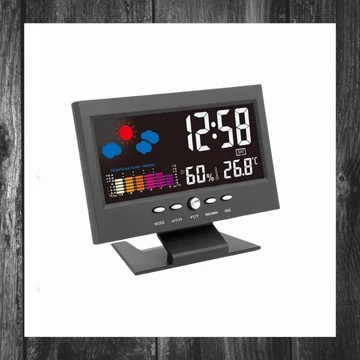 Ceas digital de birou cu termometru și stație meteo, cu ecran LCD – 594192