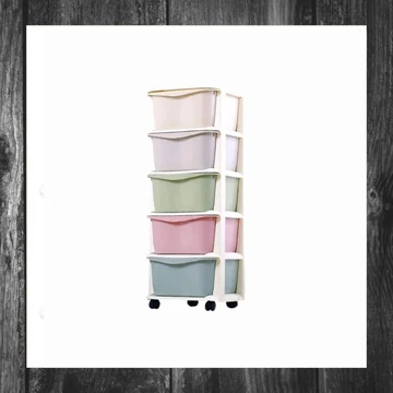 Cărucior din plastic cu sertare colorate pe roți, 97 x 38 x 37 cm – PO10