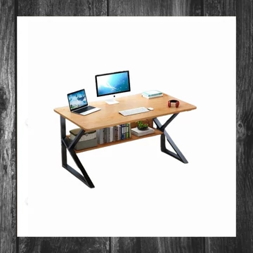 Masă de calculator cu raft, lemn natural, 80 x 40 cm, STL04BR