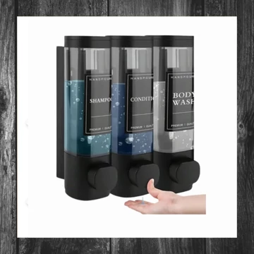 Dozator de perete pentru șampon și gel de duș lichid – 3 compartimente, design negru
