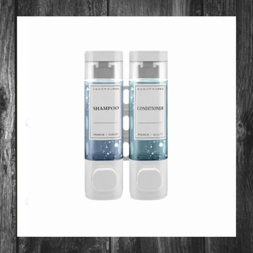 Dozator de perete pentru șampon și gel de duș lichid – 2 compartimente, design alb 44266967w2