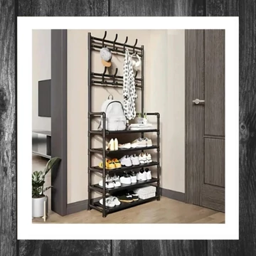 Suport pantofi cu 5 niveluri și cuier, negru 48003502f5