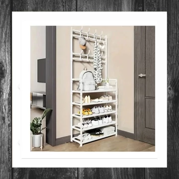Suport pantofi cu 5 niveluri și cuier, alb 48003502w5