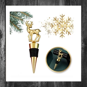 Dop pentru sticlă de vin – cu motiv ren auriu (3 × 11,4 cm) AB04