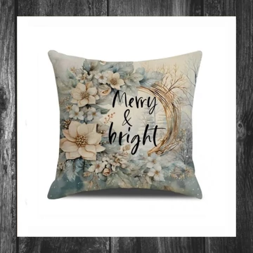 Husă decorativă de Crăciun pentru pernă – Merry & Bright (45 × 45 cm) POD23