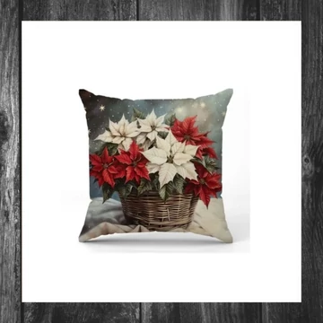 Husă decorativă de Crăciun pentru pernă – Crăciuniță în coș (45 × 45 cm) POD204