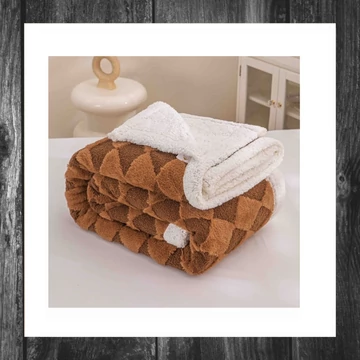 Pătură Sherpa maro–alb cu model romboidal 150×200 cm ZF-SB150