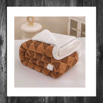 Pătură Sherpa maro–alb cu model romboidal 200×220 cm ZF-SB200