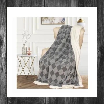 Pătură Sherpa gri–alb cu model romboidal 150×200 cm ZF-SZ150