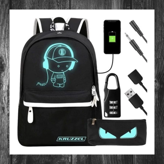 Rucsac iluminat USB Kruzzel – 19L, impermeabil, reflectorizant 00019374