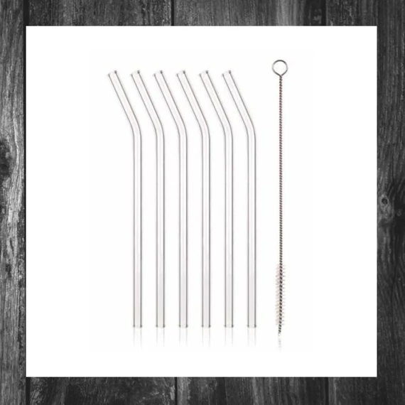 Set de paie din sticlă cu perie de curățare, 20 cm, curbate – 04269953