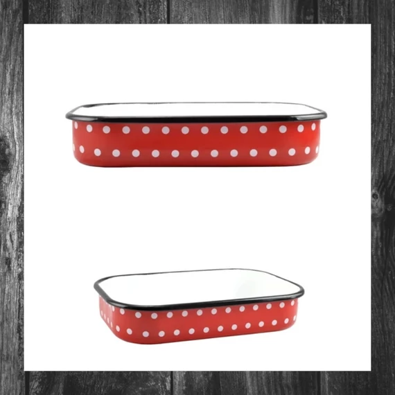 Perfect Home – Tavă emailată cu buline roșii, 37 cm – Model 10382