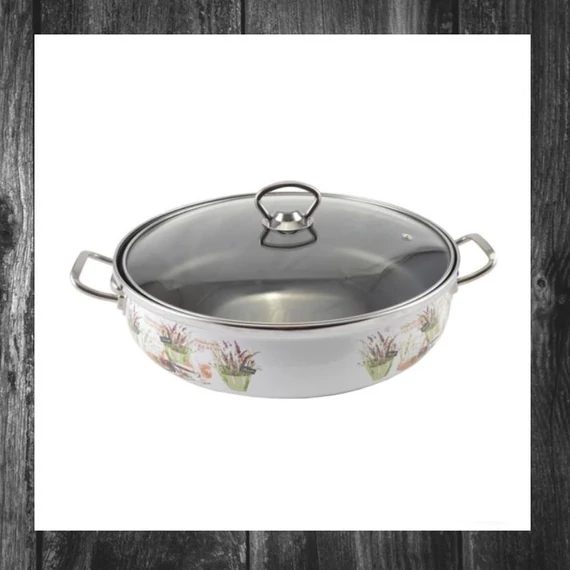 Perfect Home Levendula Cratiță Emailată cu Capac de Sticlă, 26 cm, cod 14225