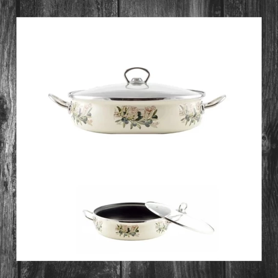 Perfect Home – Oală emailată Oliva cu capac de sticlă, 26 cm – Model 14835