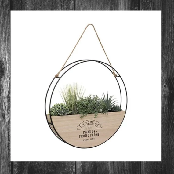 Plantă decorativă suspendată rotundă, cu efect de lemn – 179310B