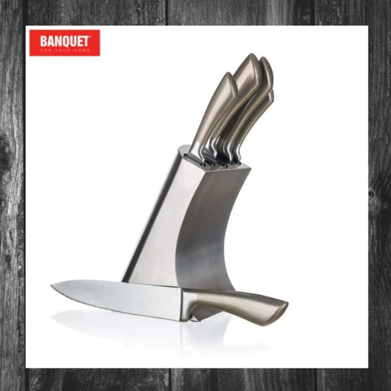 Set de cuțite BANQUET METALLIC Platinum, 5 piese + suport din oțel inoxidabil – 25049009