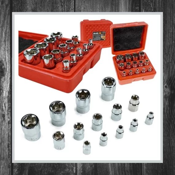 Set chei tubulare E-TORX BLACK, 14 piese, 4-24 mm, oțel CR-V – 30335