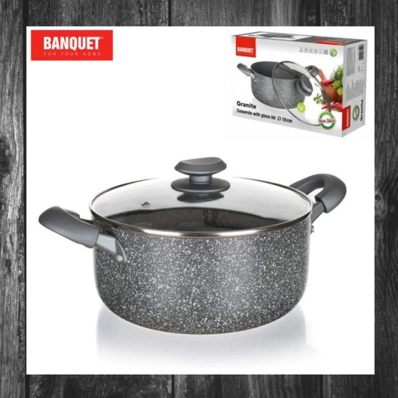 Oală din aluminiu cu capac GRANIT PREMIUM, 18 x 8,5 cm, compatibilă cu inducție – 40051318