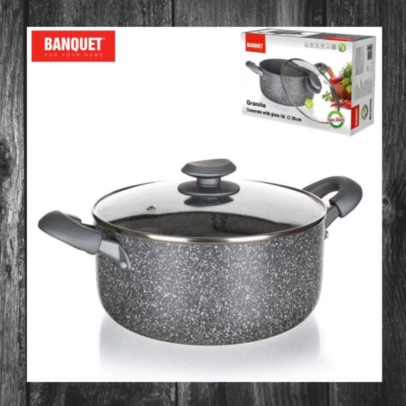 Oală din aluminiu cu capac GRANIT PREMIUM, 20 x 9,5 cm, compatibilă cu inducție – 40051320