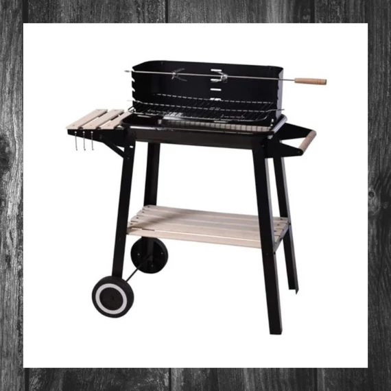 Grătar mobil cu masă laterală din lemn – 83 x 45 cm – 43813.4