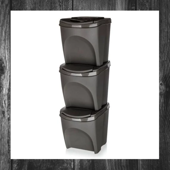 PROSPERPLAST SORTIBOX – Set 3 coșuri pentru colectare selectivă a deșeurilor, 3 x 25L – 43931581