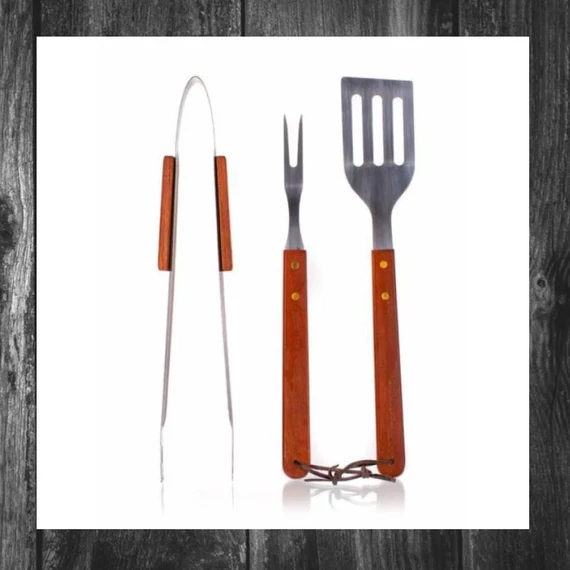 Set ustensile pentru grătar HAPPY GREEN BBQ, 3 piese, lemn, model plat – 5012055-A