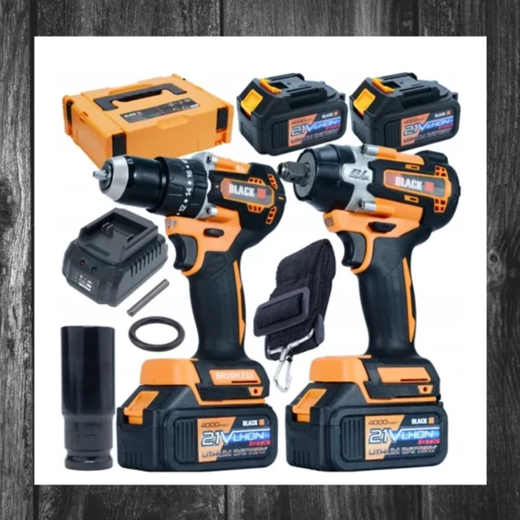 Set BLACK de unelte fără fir 2-în-1 – Bormașină cu acumulator și șurubelniță cu impact, 2x 4Ah, 21V – 53745
