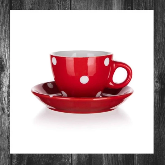 DOTS Cană cu farfurie, 100 ml, roșie cu puncte albe, cod 60223088