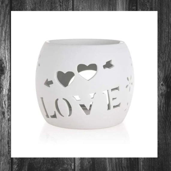 HOME DECOR Lampă de aromaterapie din porțelan – „Love”, alb mat – 10,5 × 10,5 cm – 63914401
