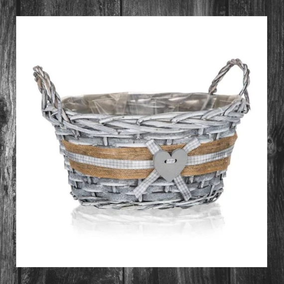 HOME DECOR Coș din răchită cu mâner, rotund, gri, 25 × 12 cm 63940597
